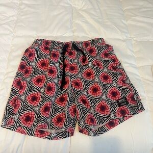 Wesc Men's Black and Pink Geometric Swim Trunks